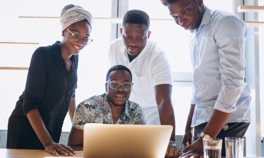 Group of afro americans working together